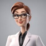 3d illustration of business woman in white coat and eyeglasses