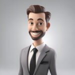 3D illustration of a happy businessman with a mustache on his head